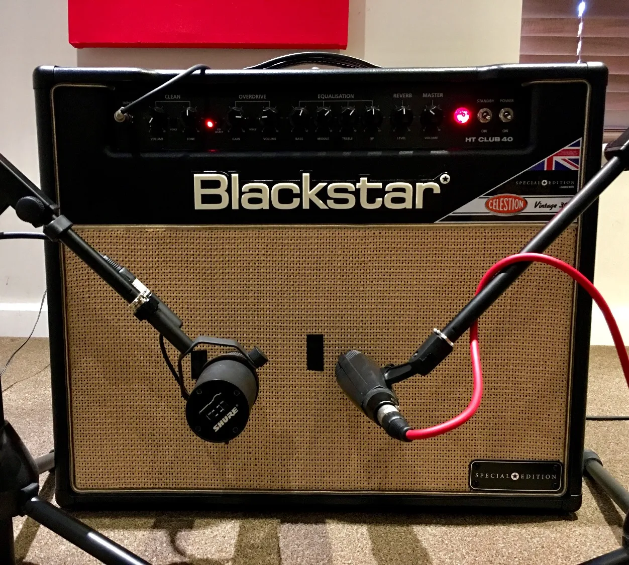 Microphones on a Blackstar guitar amp